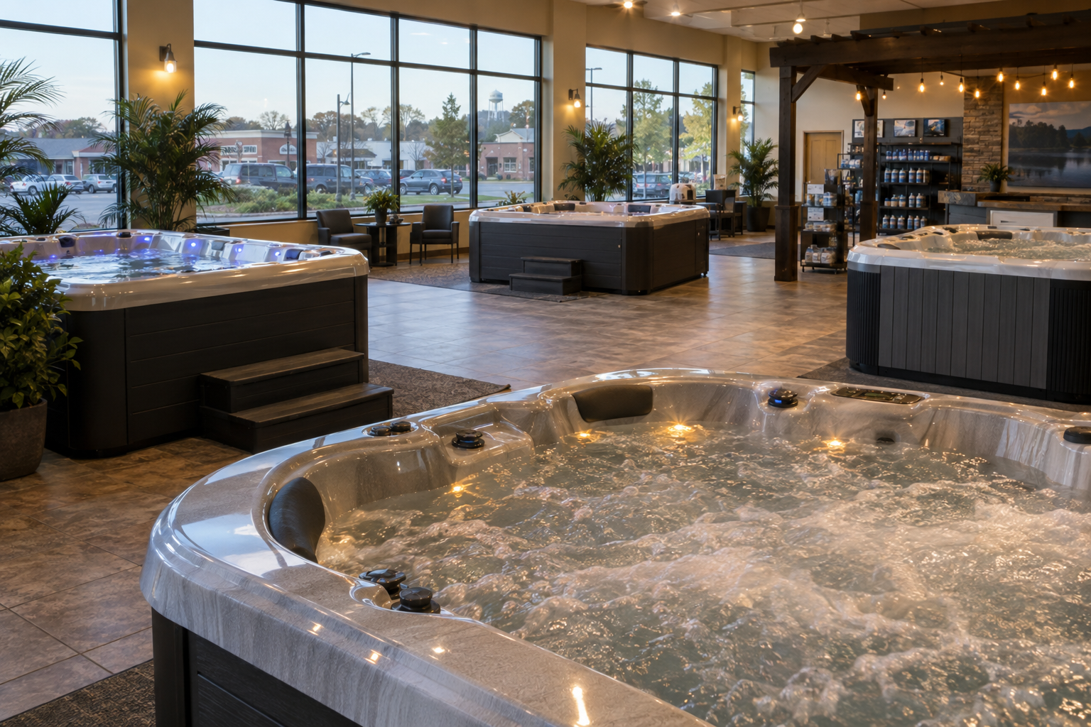 Display hot tubs at a QCA Spas dealer